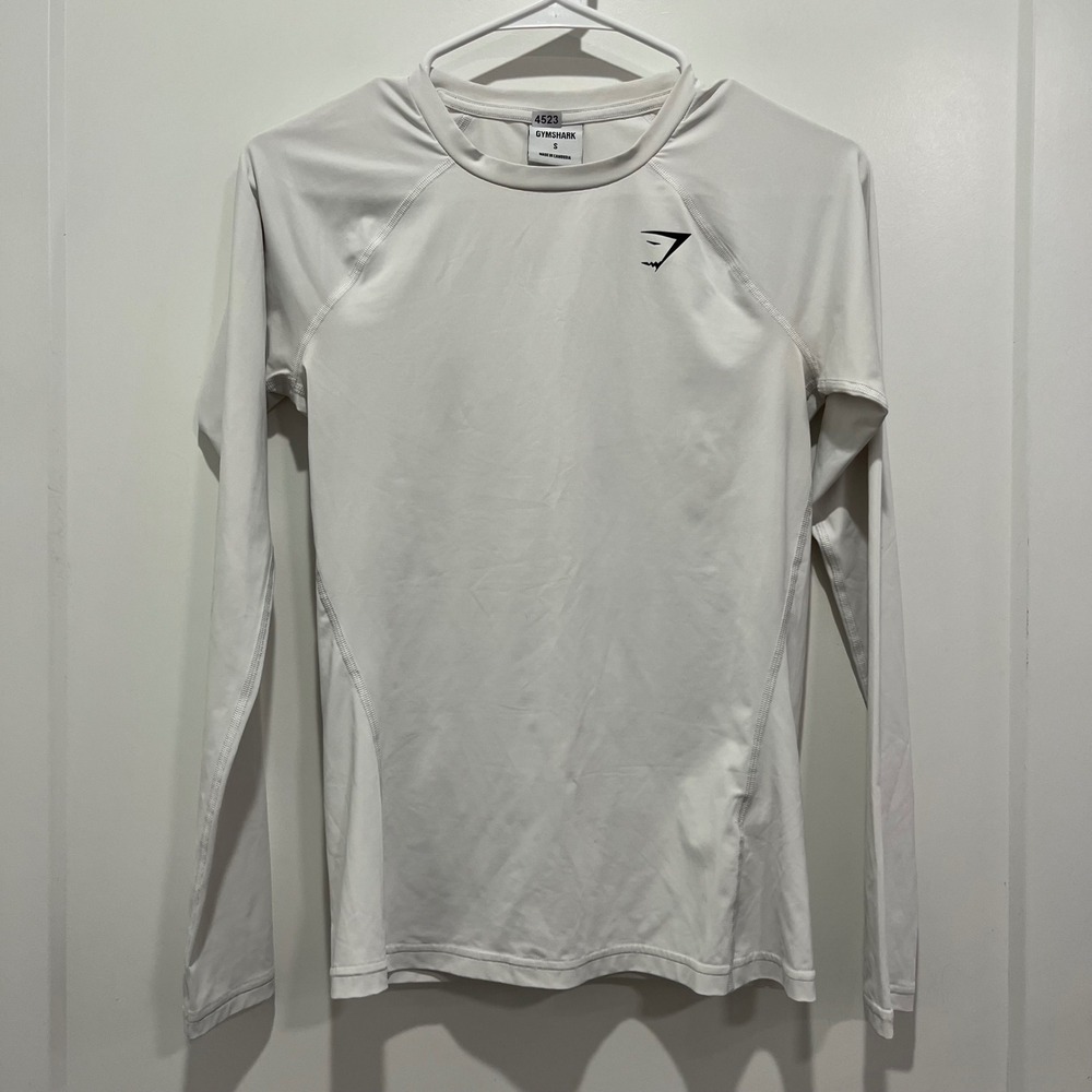 Gymshark Mens Small White Long Sleeve Performance Athletic Training Shirt